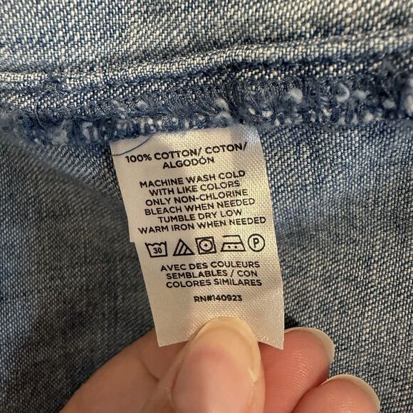 Loft Denim Dress Women 14 Blue Jean Pockets 100% Cotton Maxi Cottage Button Down - Picture 11 of 11